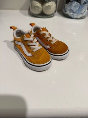 Vans Kids Suede Skate Sneakers in Mustard Yellow with White Stripe